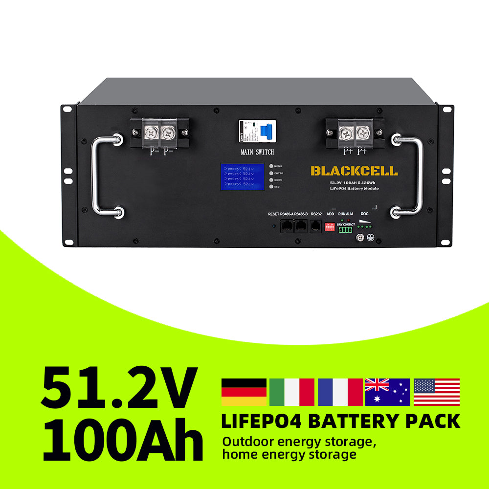 BLACKCELL Home Solar Storage Lithium Iron Phosphate Battery Power Supply 51.2V 100Ah LiFePO4 48V 200Ah BMS Lithium Battery